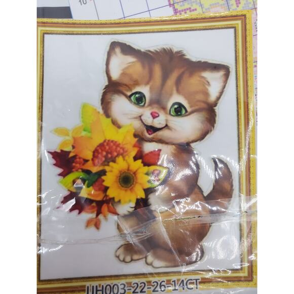 Cross Stitch DIY Kit - Cat Pattern - 8.7 x 10.2 - Picture 1 of 2